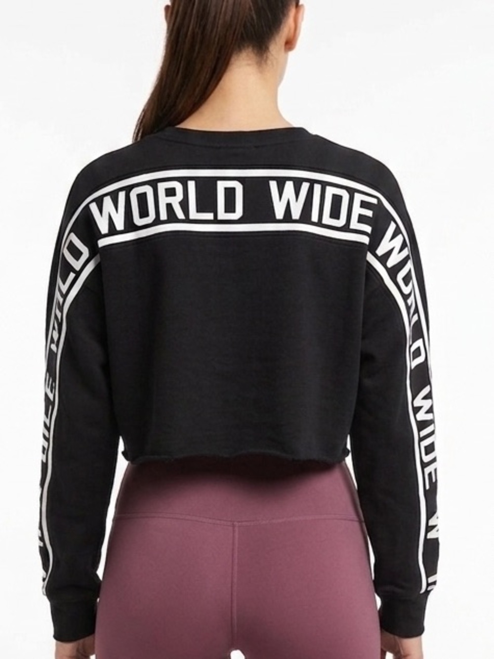 FOREVER 21 Black Crop Sweatshirt World Wide Raw Hem Oversized Size Large